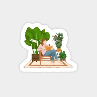 Reading and plants illustration Sticker